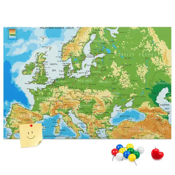 Tablica korkowa z mapą świata Geografia