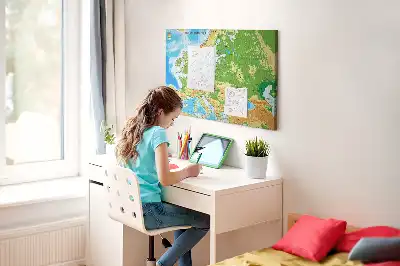 Tablica korkowa z mapą świata Geografia