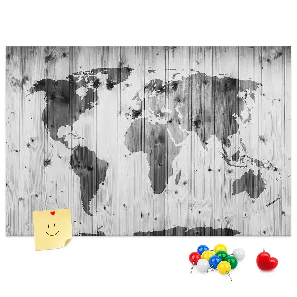 Tablica korkowa Mapa Świata na drewnie