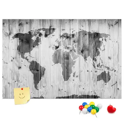 Tablica korkowa Mapa Świata na drewnie