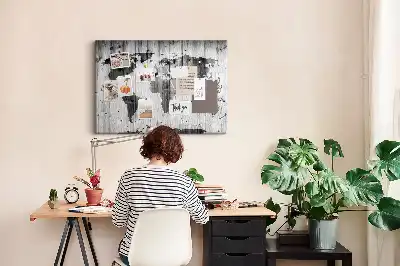 Tablica korkowa Mapa Świata na drewnie