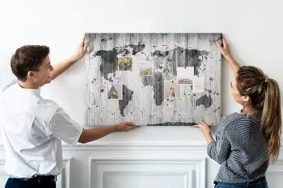 Tablica korkowa Mapa Świata na drewnie