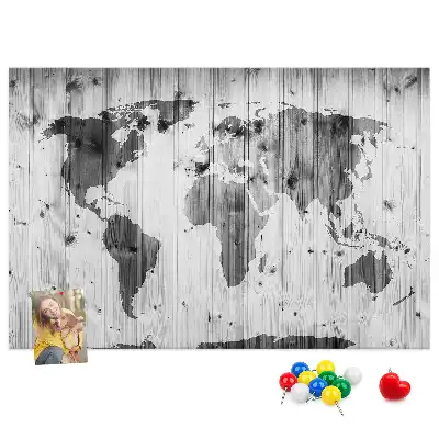 Tablica korkowa Mapa Świata na drewnie