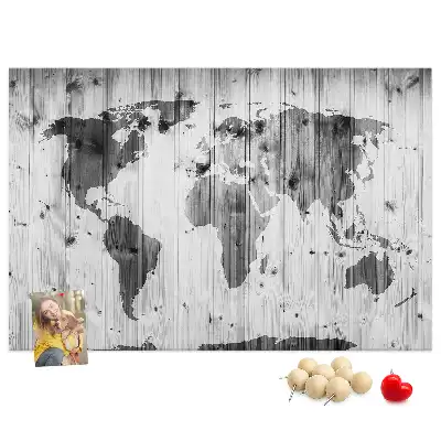 Tablica korkowa Mapa Świata na drewnie