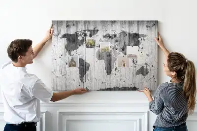 Tablica korkowa Mapa Świata na drewnie