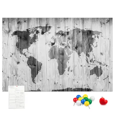 Tablica korkowa Mapa Świata na drewnie