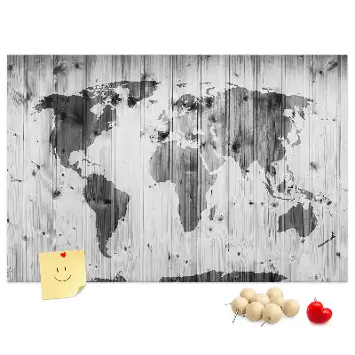 Tablica korkowa Mapa Świata na drewnie