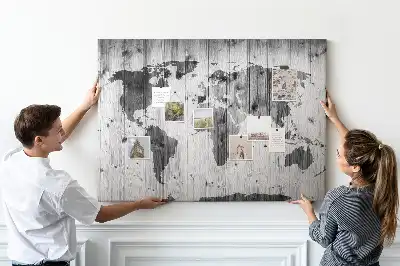 Tablica korkowa Mapa Świata na drewnie