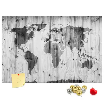 Tablica korkowa Mapa Świata na drewnie