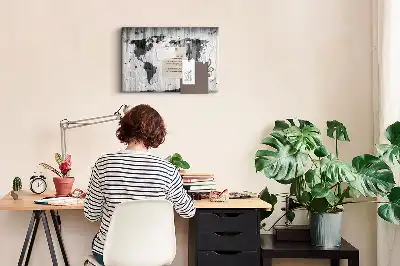 Tablica korkowa Mapa Świata na drewnie