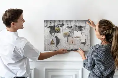 Tablica korkowa Mapa Świata na drewnie