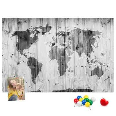 Tablica korkowa Mapa Świata na drewnie