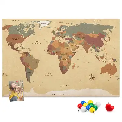 Tablica korkowa ozdobna Vintage mapa świata