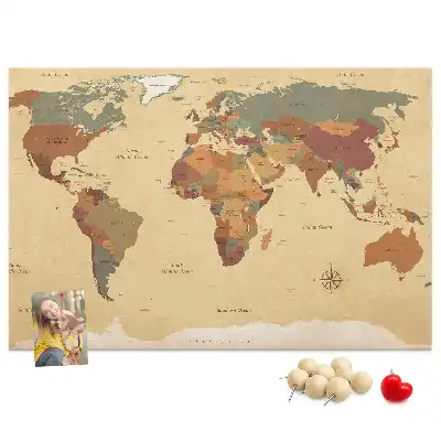 Tablica korkowa ozdobna Vintage mapa świata