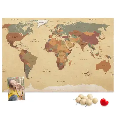 Tablica korkowa ozdobna Vintage mapa świata