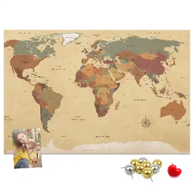 Tablica korkowa ozdobna Vintage mapa świata