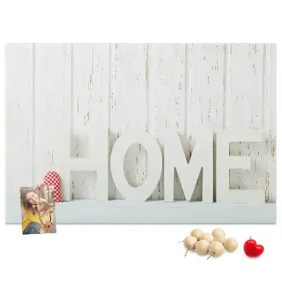 Ozdobna tablica korkowa na ścianę Typografia Home do salonu