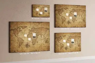 Ozdobna tablica korkowa z wzorem mapy świata w stylu vintage