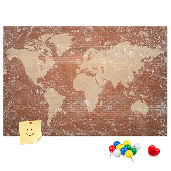 Ozdobna tablica korkowa Mapa Świata na cegle