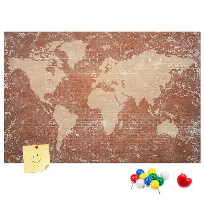 Tablica korkowa ozdobna Mapa Świata na cegle