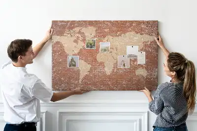 Ozdobna tablica korkowa Mapa Świata na cegle