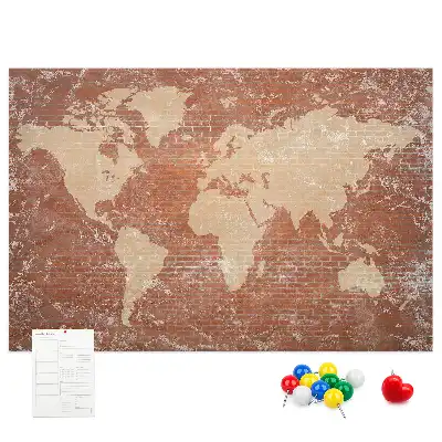 Ozdobna tablica korkowa Mapa Świata na cegle