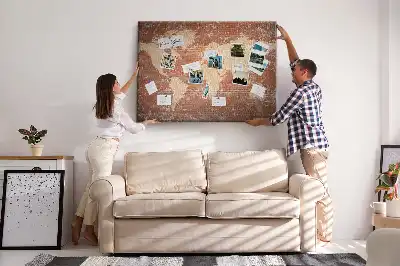 Ozdobna tablica korkowa Mapa Świata na cegle