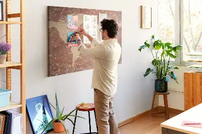 Ozdobna tablica korkowa Mapa Świata na cegle
