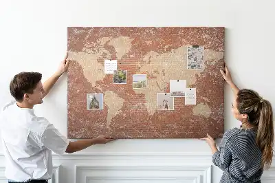 Ozdobna tablica korkowa Mapa Świata na cegle