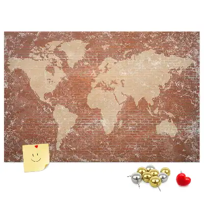 Ozdobna tablica korkowa Mapa Świata na cegle