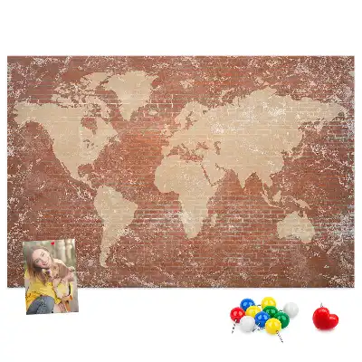 Ozdobna tablica korkowa Mapa Świata na cegle