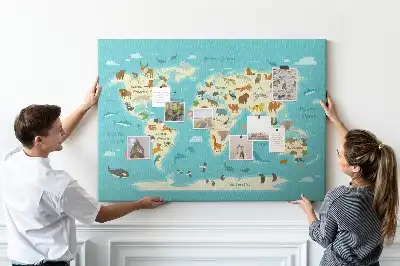 Tablica korkowa ozdobna Mapa świata zwierząt