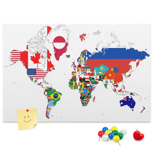 Tablica korkowa dla dzieci z mapą i flagami państw
