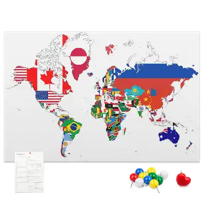 Tablica korkowa dla dzieci z mapą i flagami państw