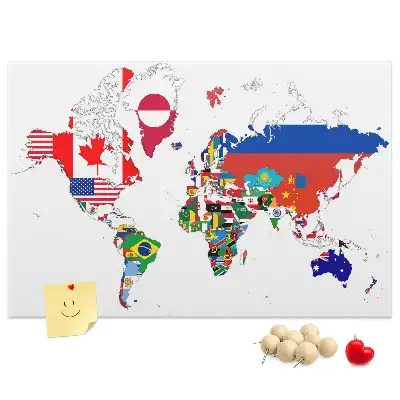 Tablica korkowa dla dzieci z mapą i flagami państw