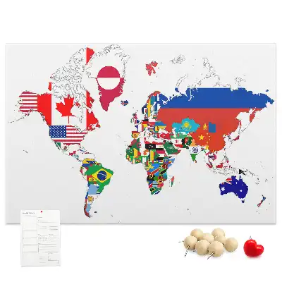 Tablica korkowa dla dzieci z mapą i flagami państw