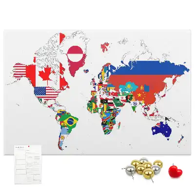 Tablica korkowa dla dzieci z mapą i flagami państw