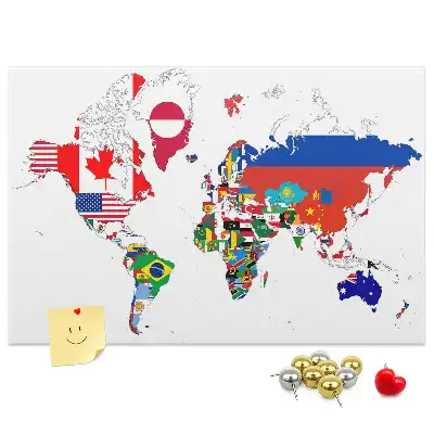 Tablica korkowa dla dzieci z mapą i flagami państw