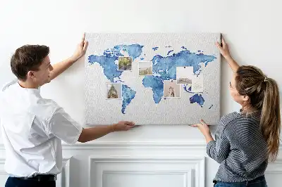 Tablica korkowa dla dzieci Mapa świata akwarele