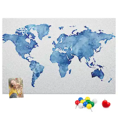 Tablica korkowa dla dzieci Mapa świata akwarele