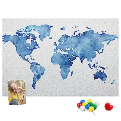 Tablica korkowa dla dzieci Mapa świata akwarele