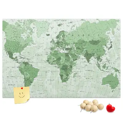 Tablica korkowa z mapą świata i granicami państwowymi