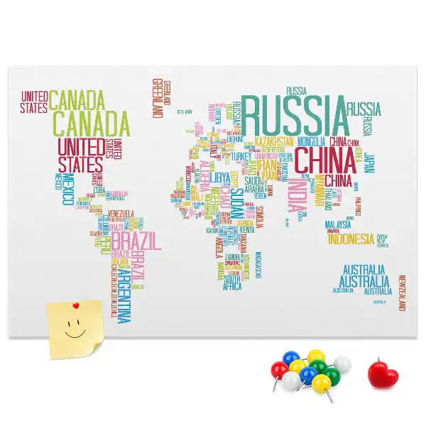 Tablica korkowa dla dzieci Mapa świata z nazwami państw