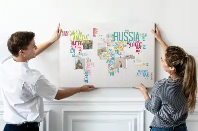 Tablica korkowa dla dzieci Mapa świata z nazwami państw
