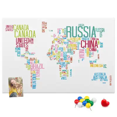Tablica korkowa dla dzieci Mapa świata z nazwami państw