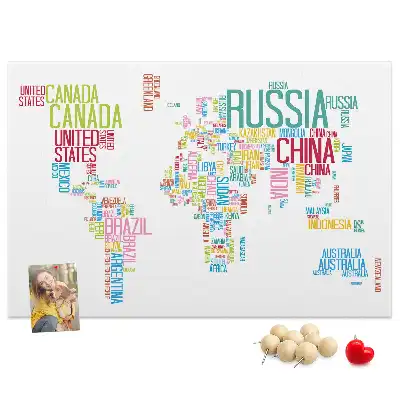 Tablica korkowa dla dzieci Mapa świata z nazwami państw