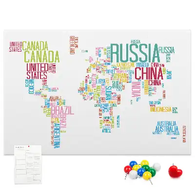 Tablica korkowa dla dzieci Mapa świata z nazwami państw