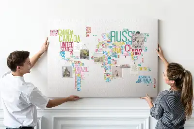 Tablica korkowa dla dzieci Mapa świata z nazwami państw
