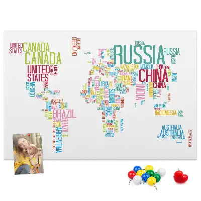 Tablica korkowa dla dzieci Mapa świata z nazwami państw