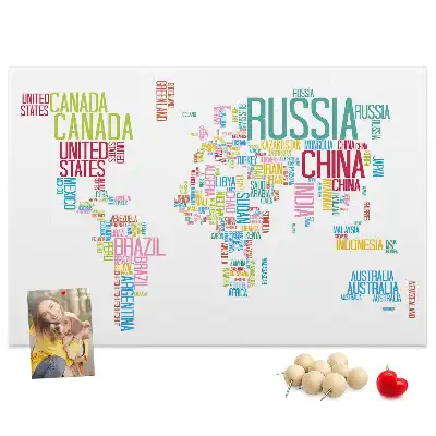 Tablica korkowa dla dzieci Mapa świata z nazwami państw